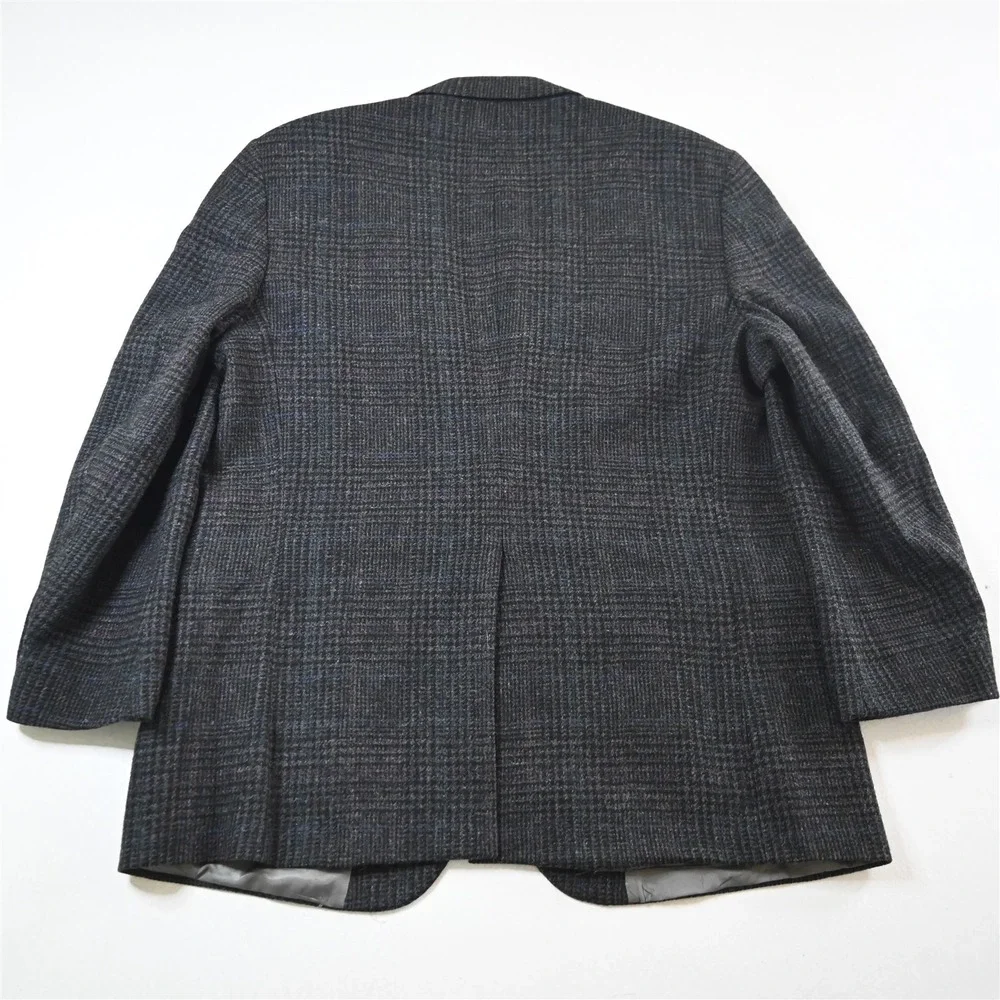 Vtg USA Made 44S Gray Check 100% Wool Tweed Mens Blazer Suit‎ Jacket Sport Coat